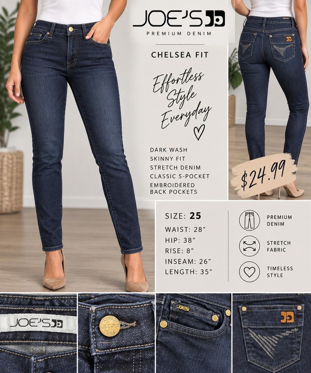 Joe’s Jeans Chelsea Women’s 25 Dark Wash Skinny Jeans Stretch Embroidered Pocket